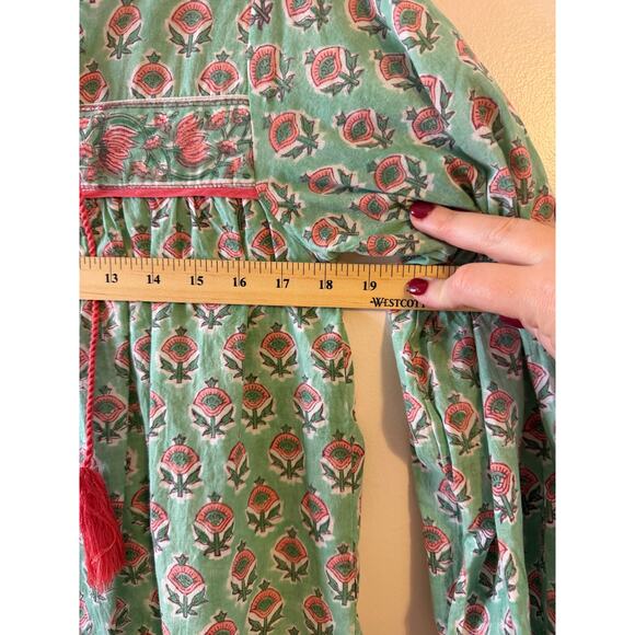 Tuckernuck Marea Green Pink Floral Tassel Blouse Peasant Boho Cottagecore Small - Picture 7 of 8